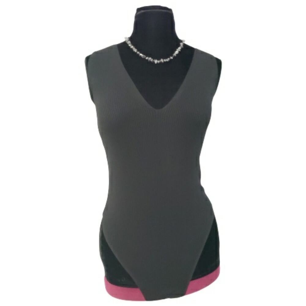 Wishlist Charcoal Black Ribbed V-Neck Sleeveless Bodysuit Medium Goth Minimal